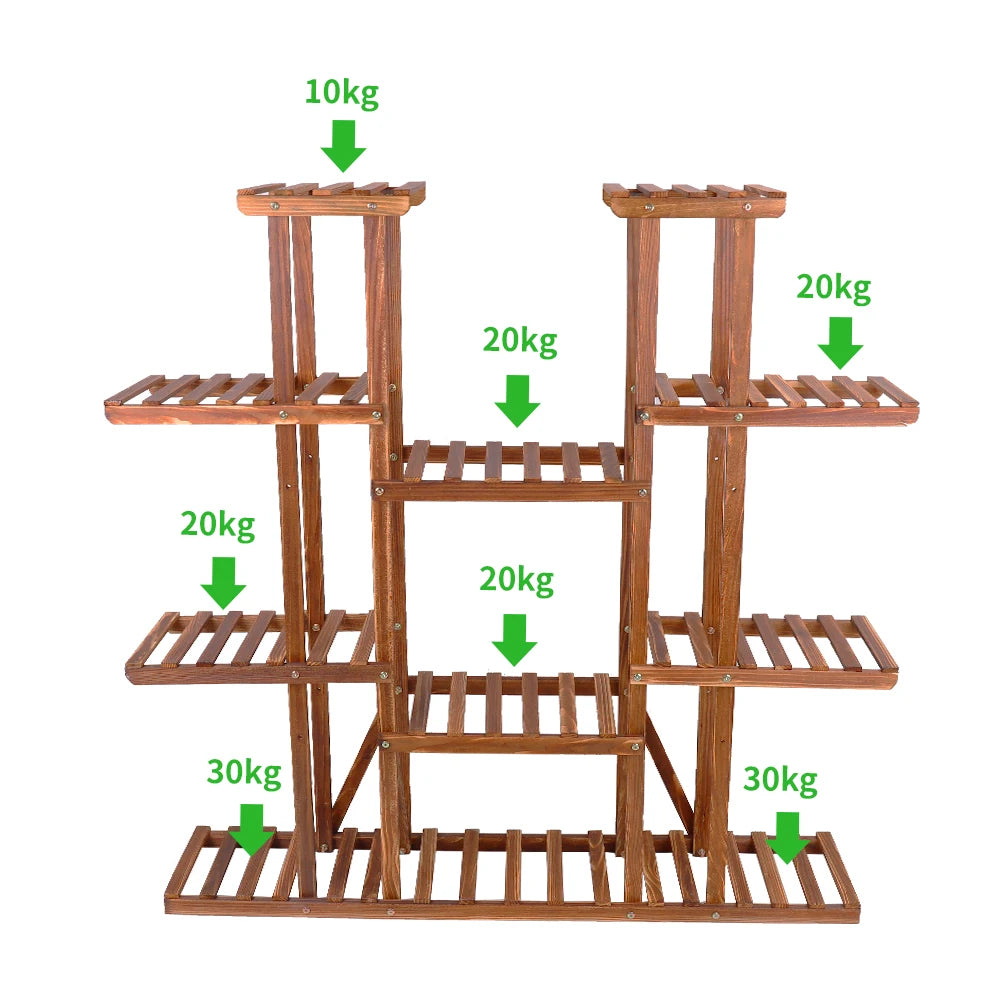 Eleven Tier Wood Plant Stand For Indoor Outdoor Garden Display