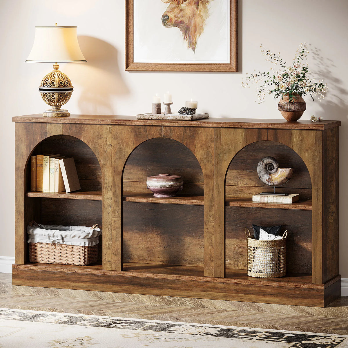 Tribesigns Farmhouse Wooden Console Table With Storage Shelf