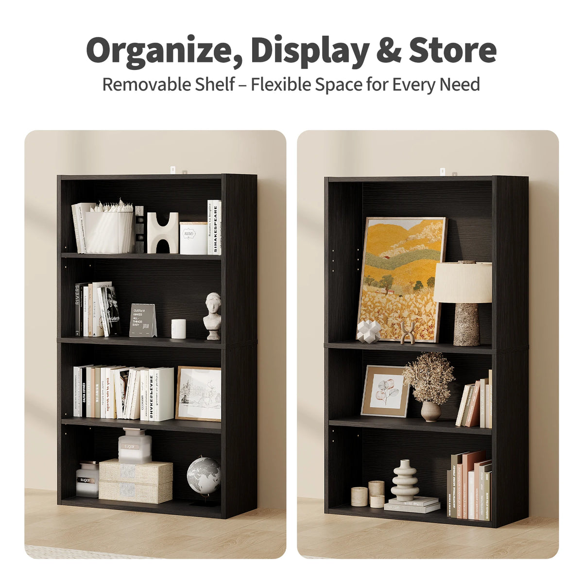 JHK Modern 4 Tier Wooden Bookcase For Living Room Furniture
