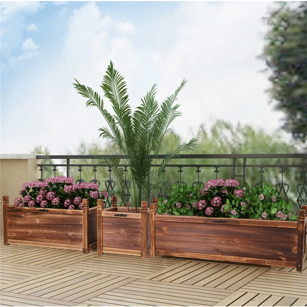 Durable Wooden Raised Flower Bed For Indoor And Outdoor Planting