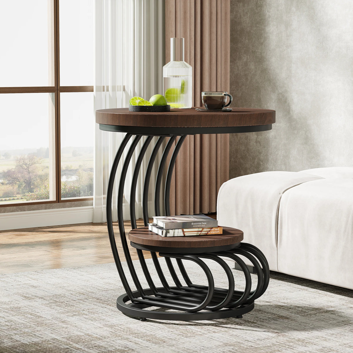Tribesigns Modern Round Faux Marble End Table With Storage Shelf