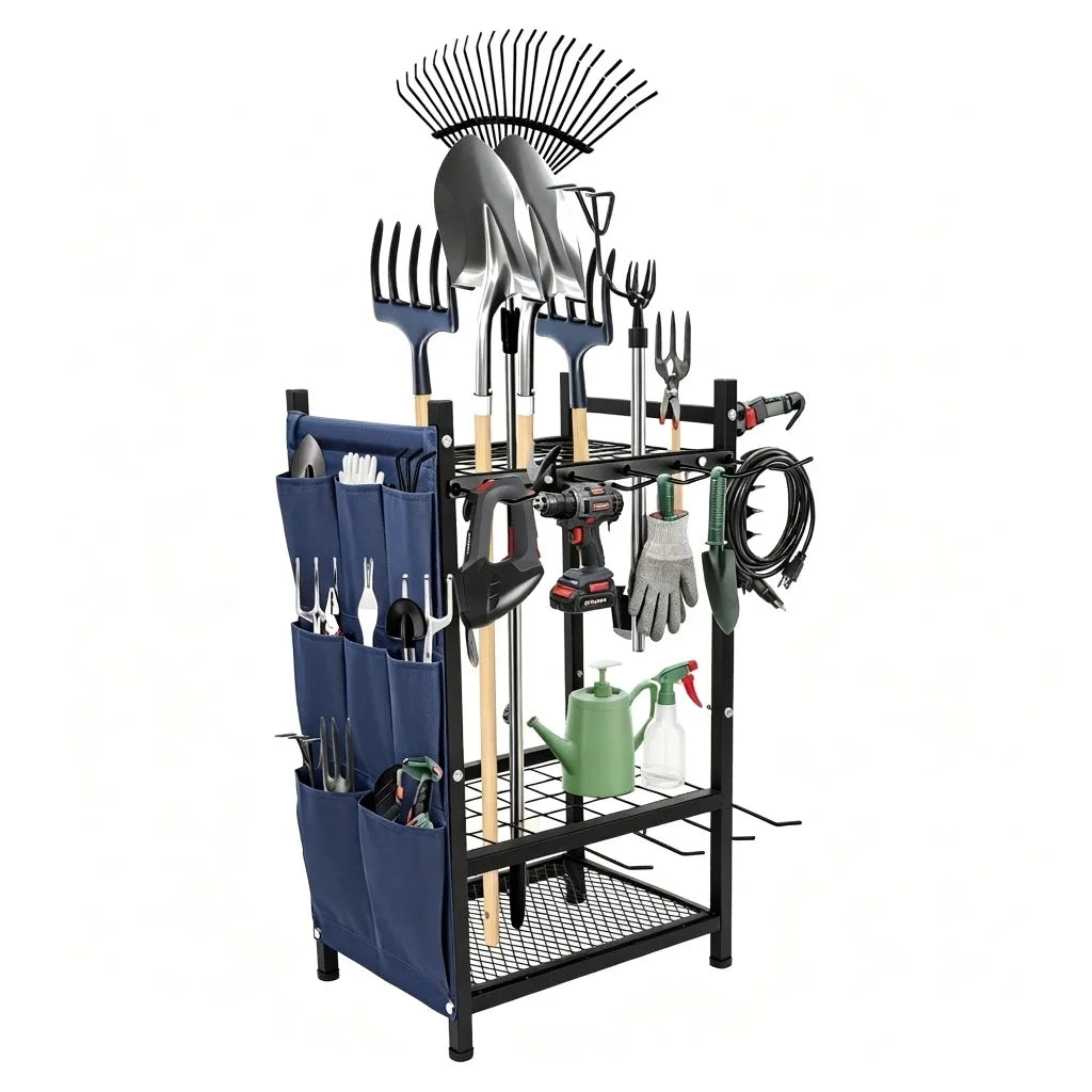 Heavy Duty Freestanding Metal Garden Tool Storage Rack Organizer