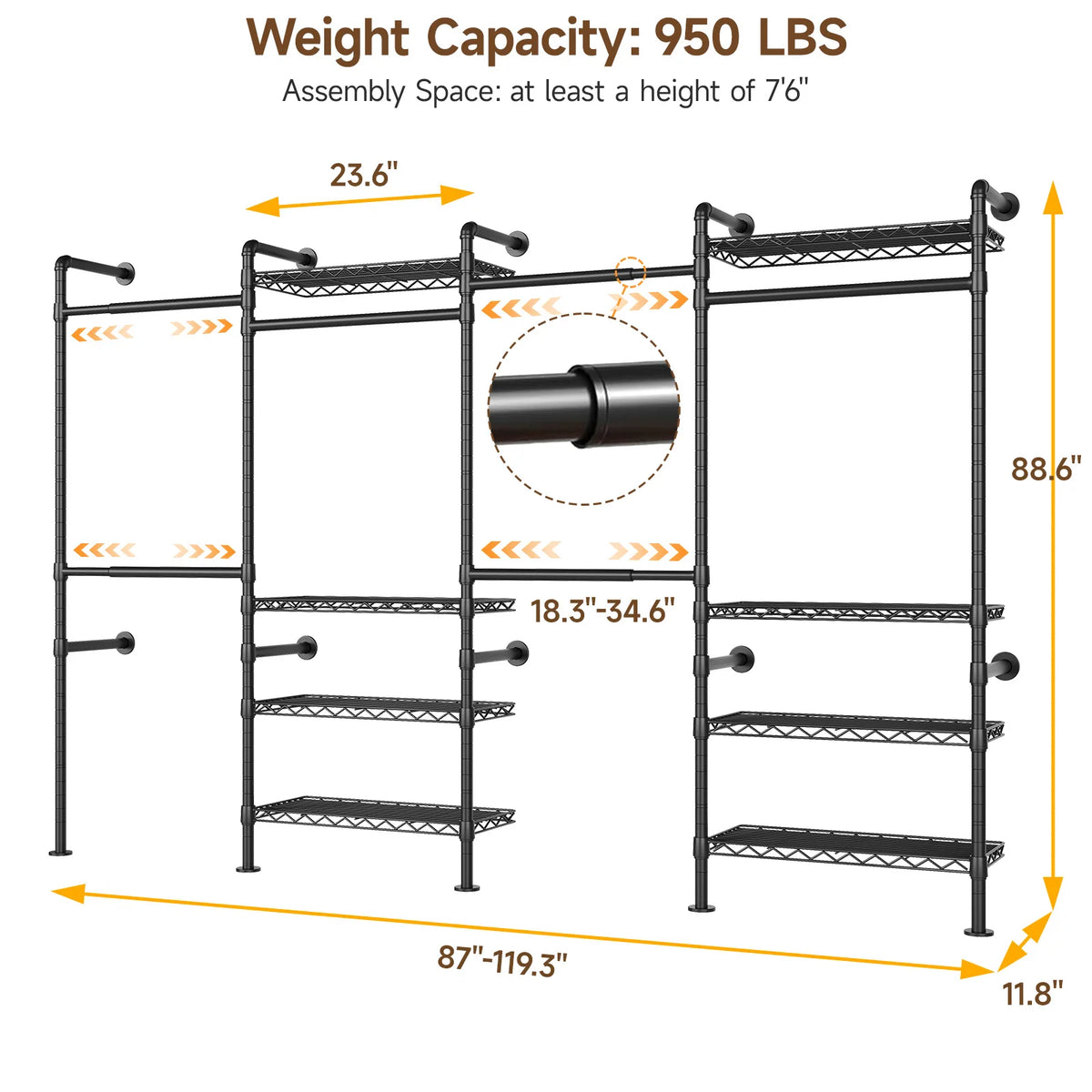 Onbrill Wall Mounted Industrial Pipe Clothes Rack With Expandable Rods