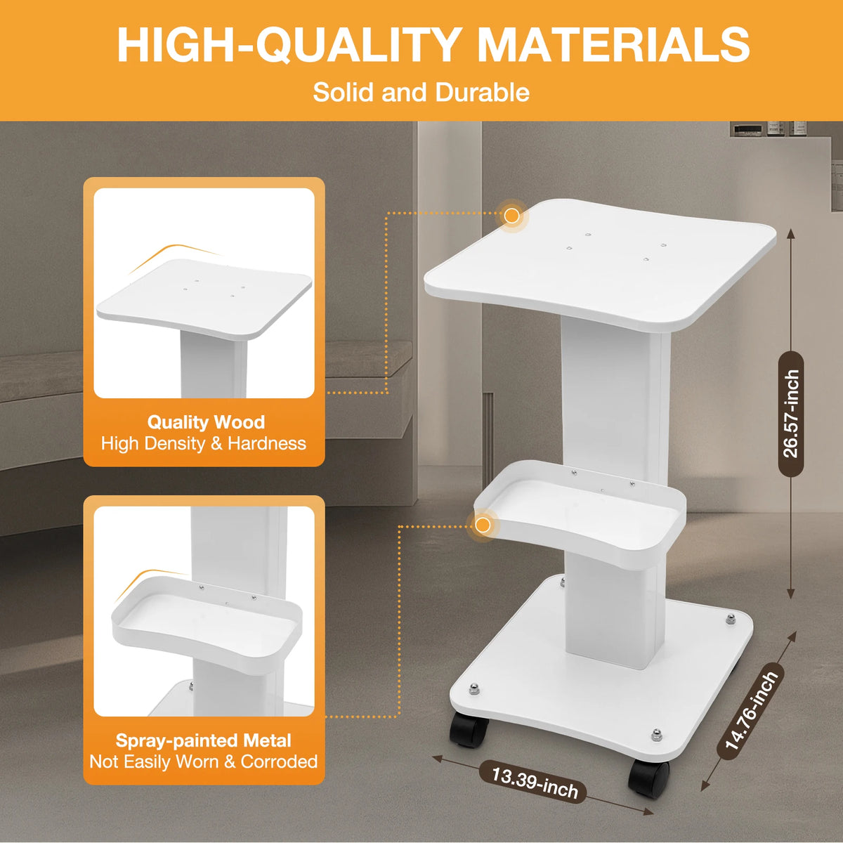 Premium Abs Beauty Salon Trolley Pedestal Commercial Grade Cart