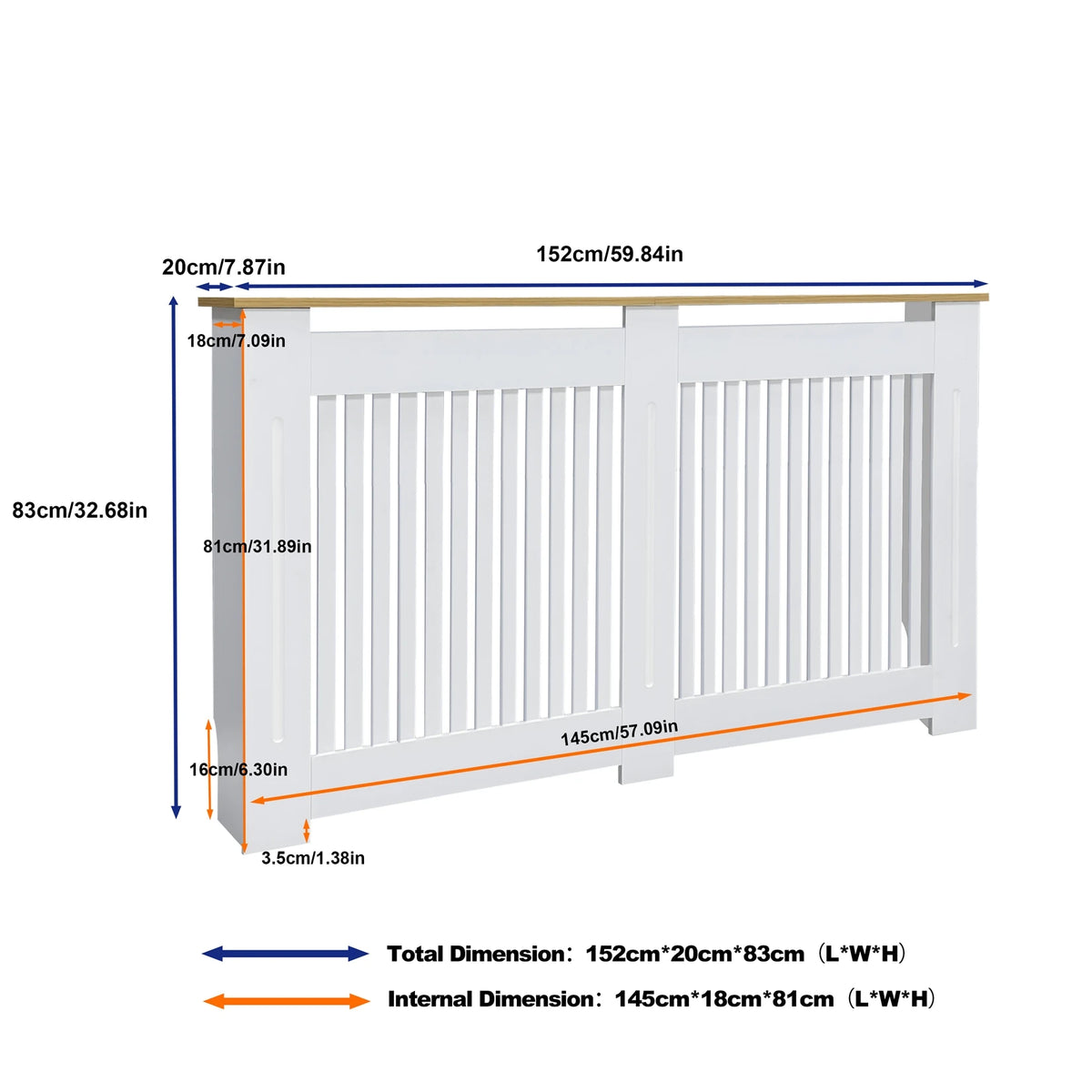 Modern Wooden Radiator Cover With Vertical Slats And Shelf