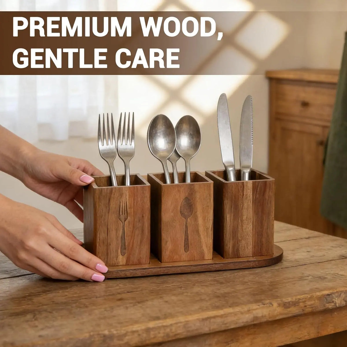 Garvee Acacia Wood Kitchen Utensil Holder Organizer