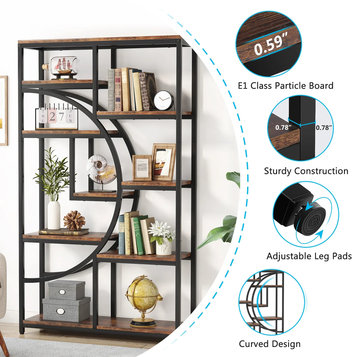 Tribesigns 5 Tier Industrial Bookcase Freestanding Display Storage Shelf