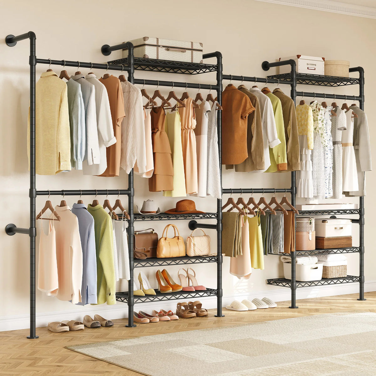 Onbrill Wall Mounted Industrial Pipe Clothes Rack With Expandable Rods