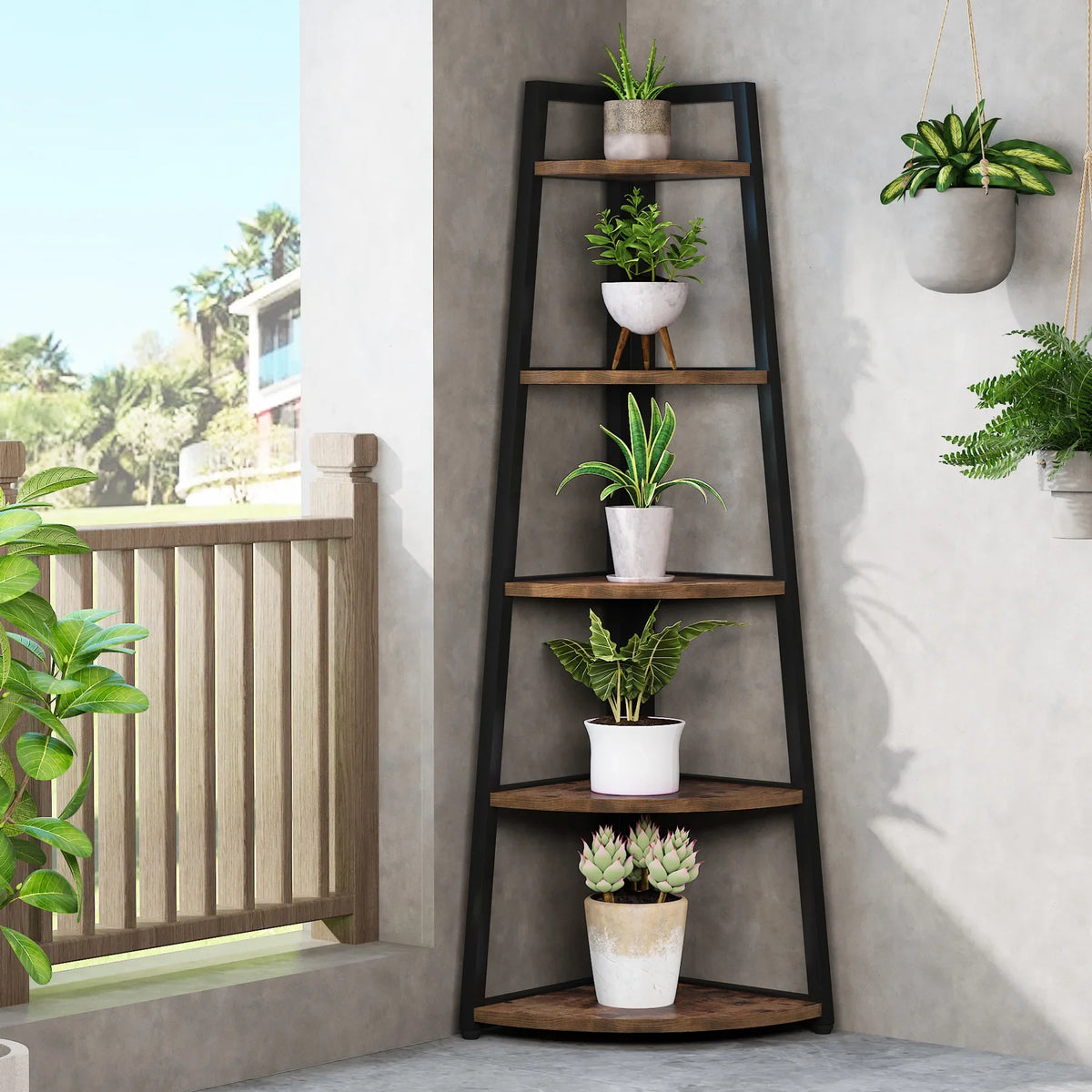 Tribesigns Five Tier Corner Wood Bookcase Modern Shelf Rack