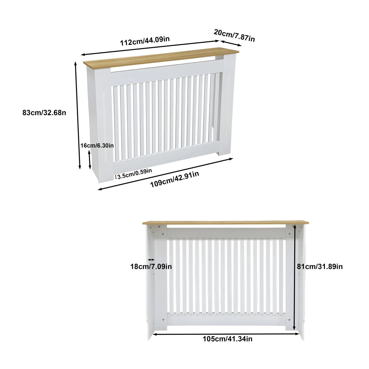 Modern Wooden Radiator Cover With Vertical Slats And Shelf