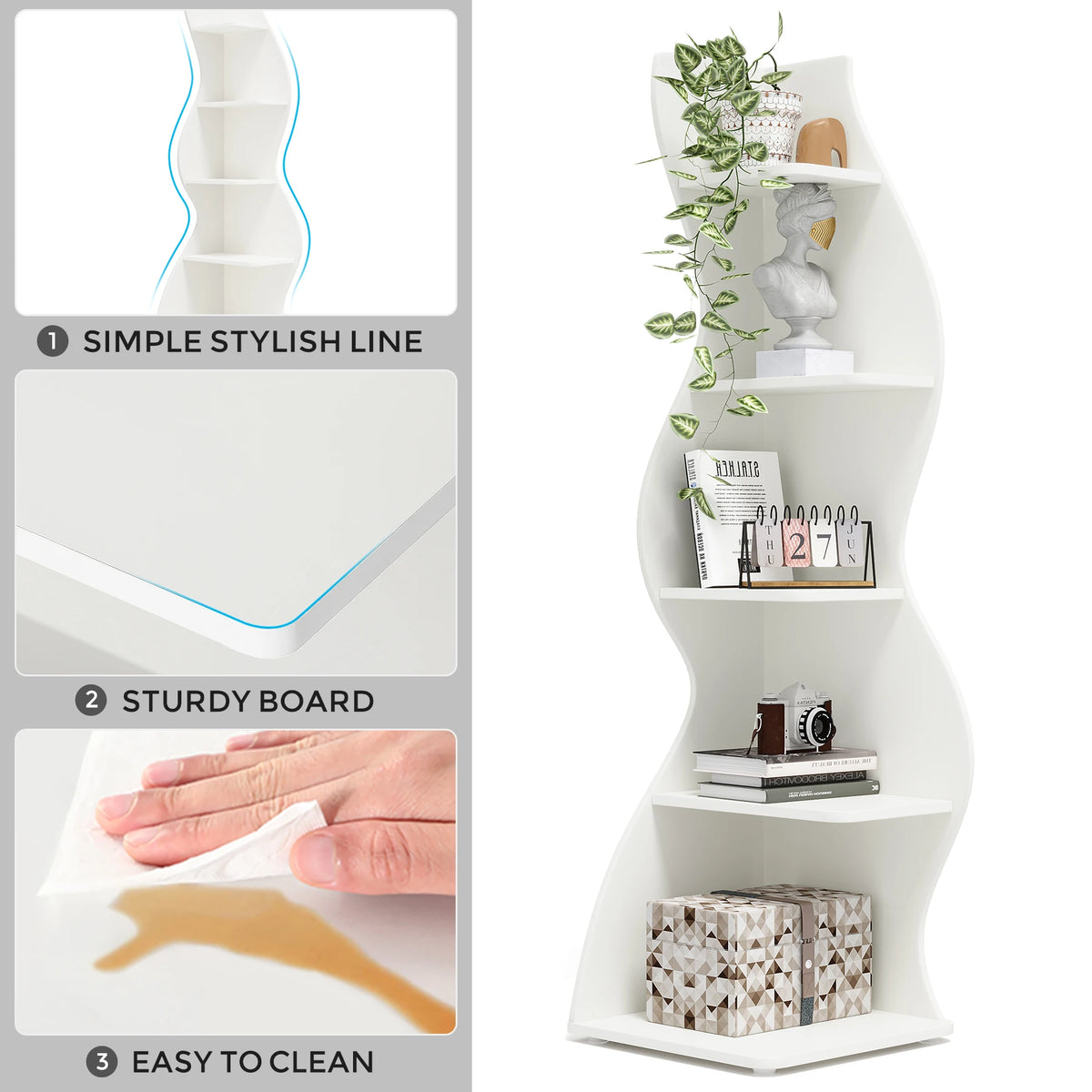 Tribesigns Modern Five Tier Wooden Corner Bookshelf Plant Stand