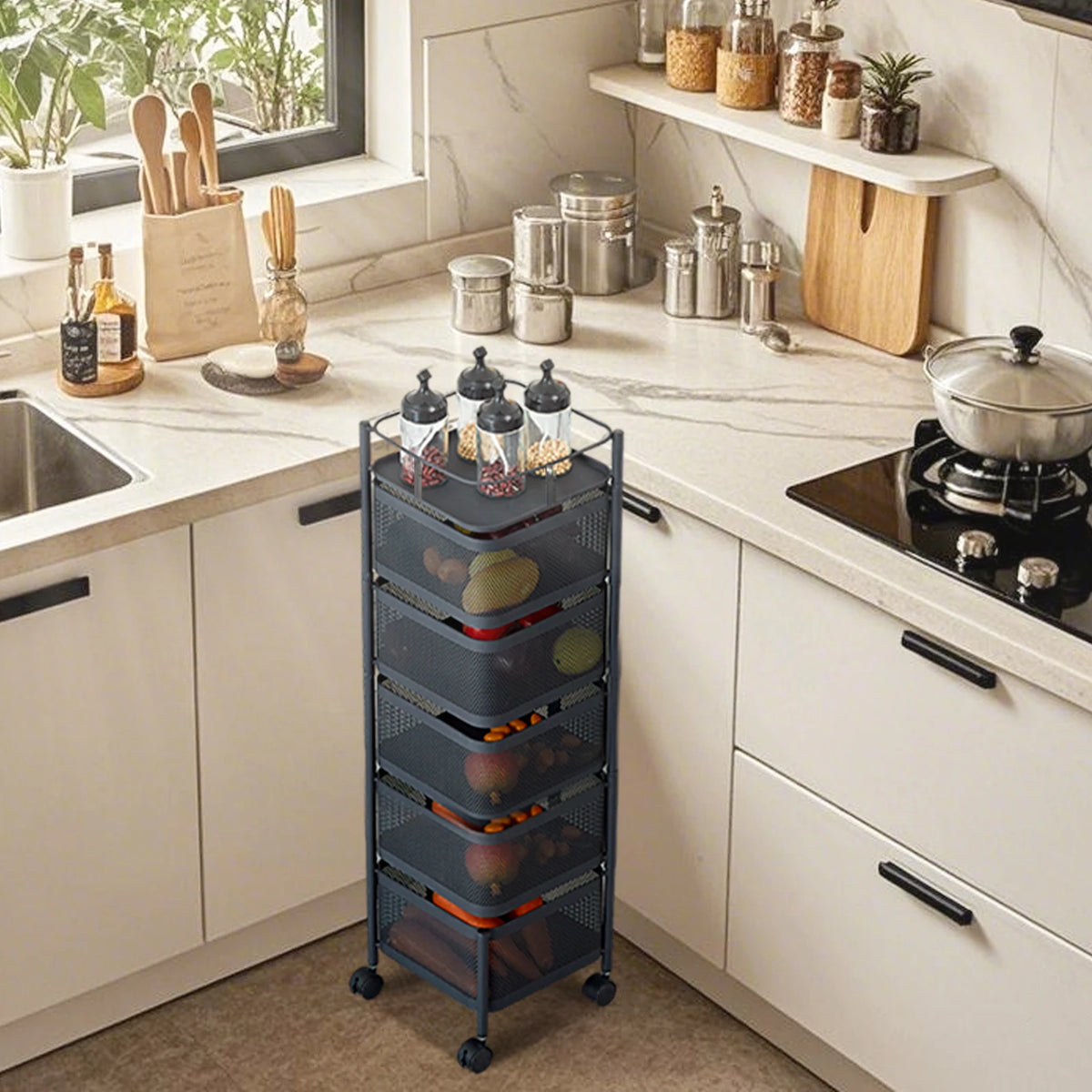 HobbyLane Five Layer Rotatable Carbon Steel Trolley Storage Rack