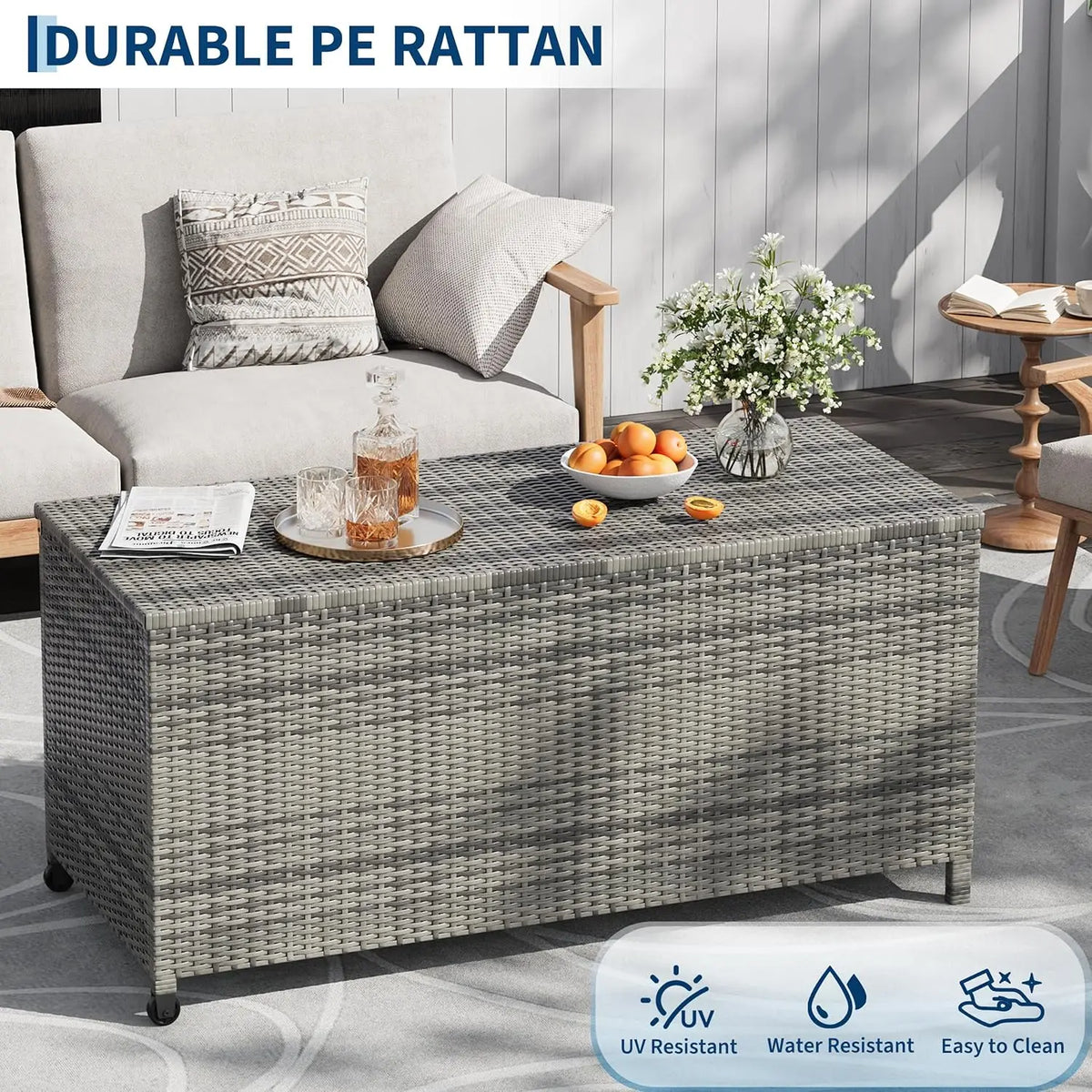 HiMISS Outdoor Waterproof Wicker Patio Storage Trunk With Steel Frame