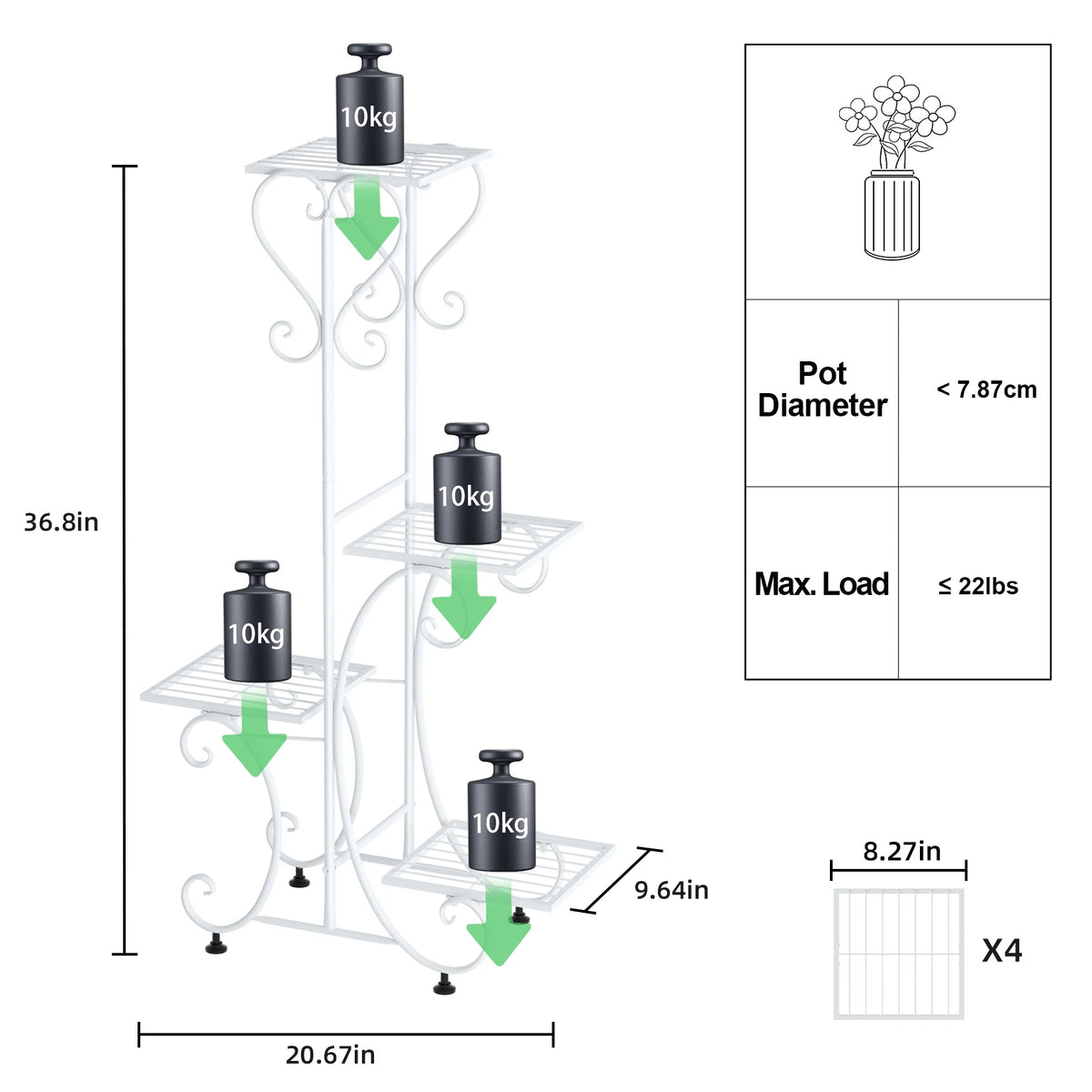 Four Tier Metal Plant Stand For Indoor Outdoor Garden Shelf
