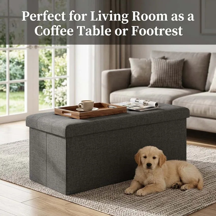 Folding Storage Ottoman Bench with 400 Lb Capacity