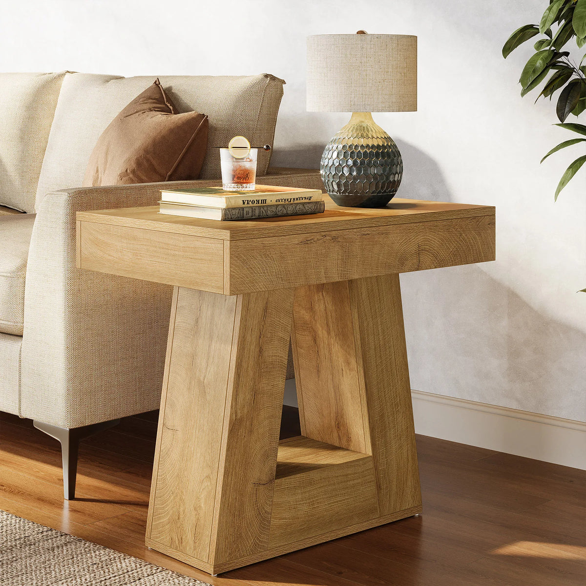 Tribesigns Two Tier Wooden Side Table For Bedroom Nightstand