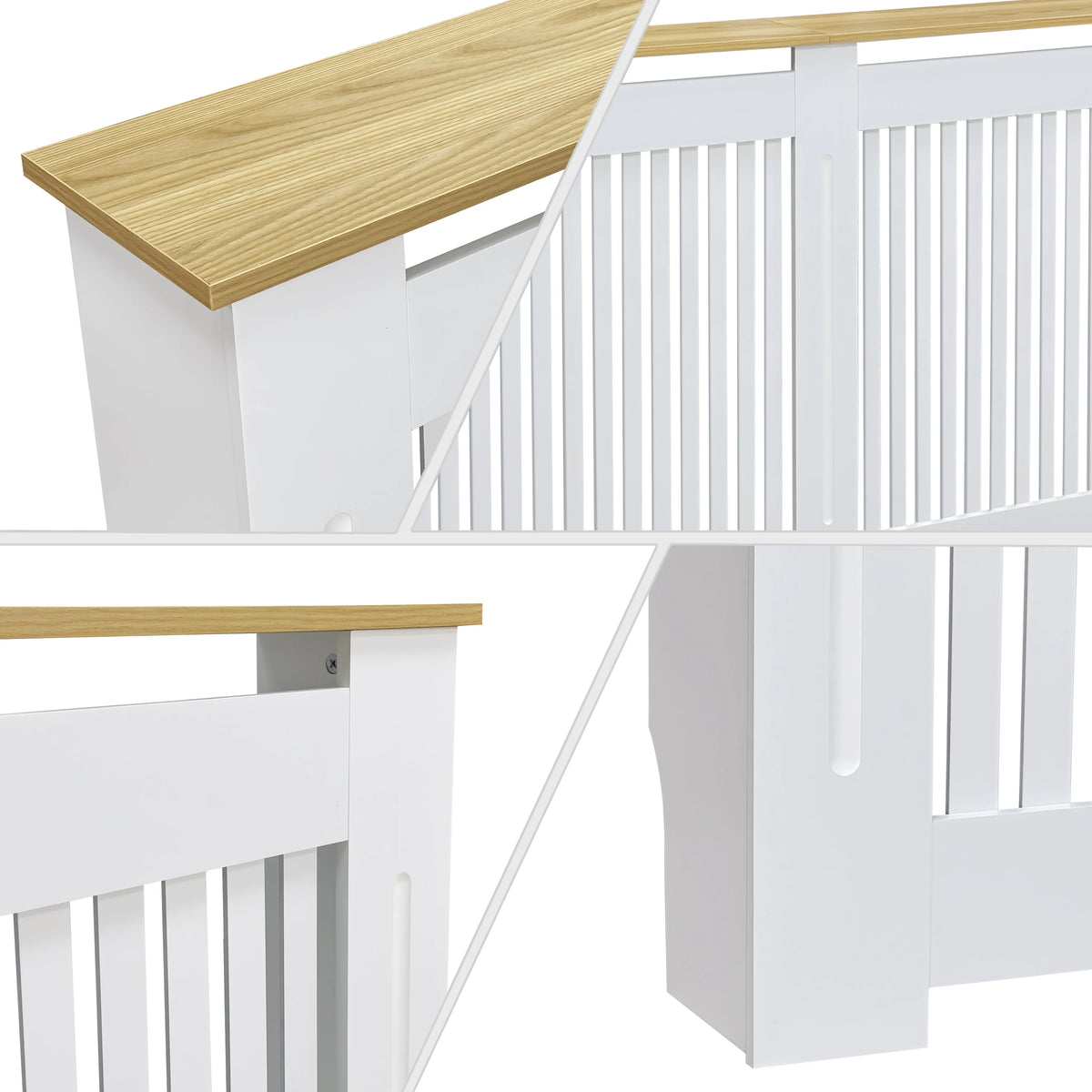 Modern Wooden Radiator Cover With Vertical Slats And Shelf