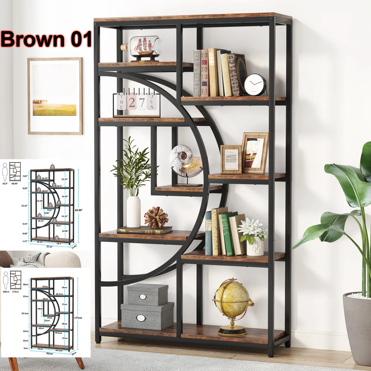 Tribesigns 5 Tier Industrial Bookcase Freestanding Display Storage Shelf