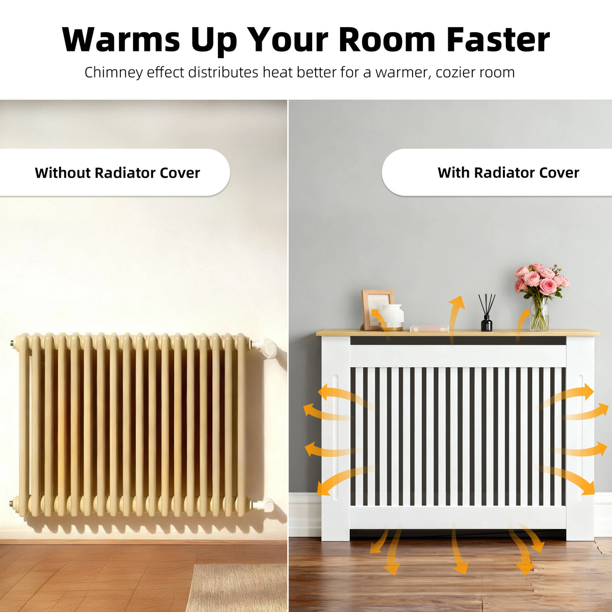 Modern Wooden Radiator Cover With Vertical Slats And Shelf