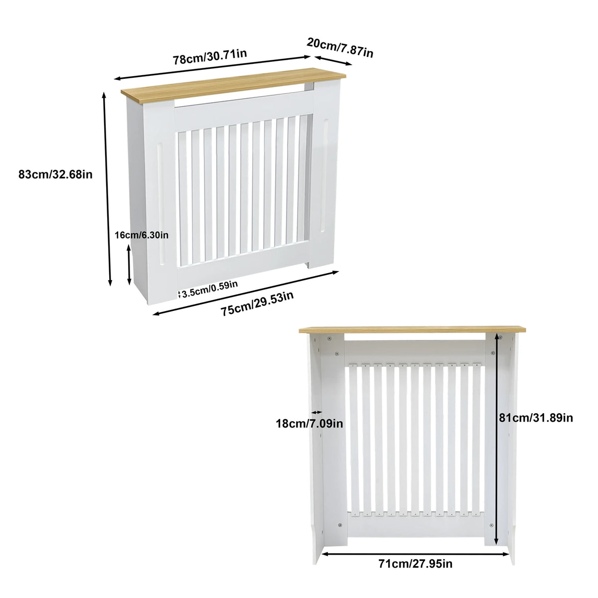 Modern Wooden Radiator Cover With Vertical Slats And Shelf