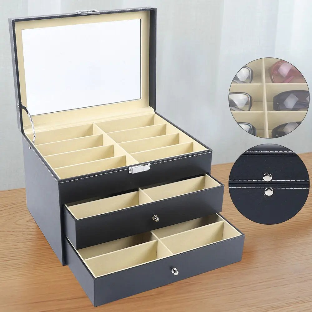 Premium PU Leather Jewelry Display Box With Glass Viewing Window
