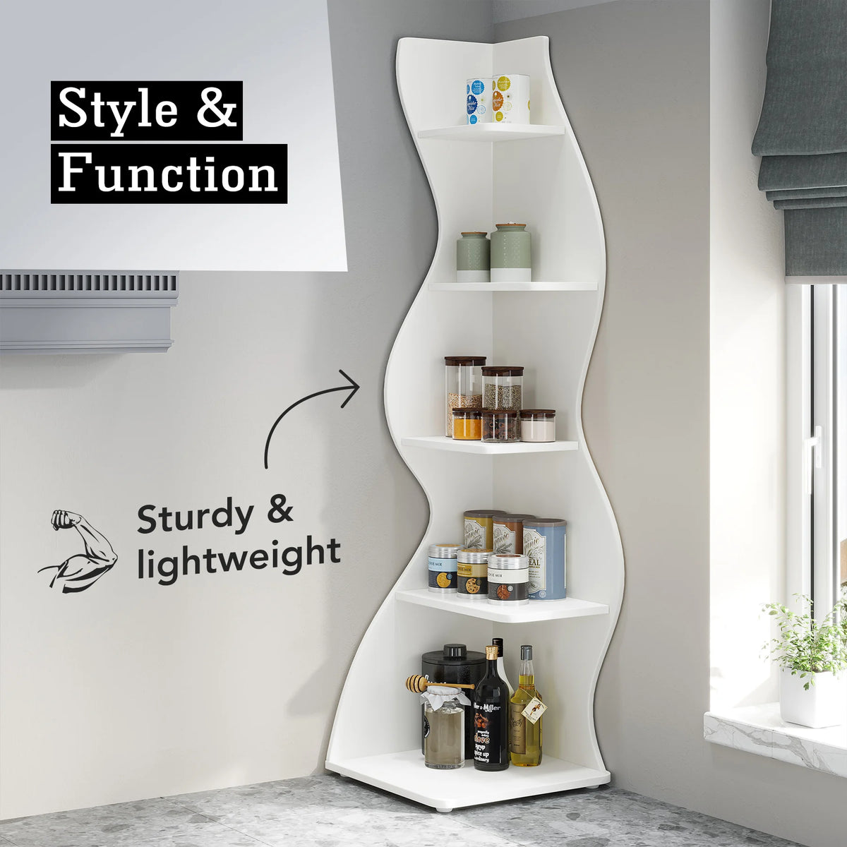 Tribesigns Modern Five Tier Wooden Corner Bookshelf Plant Stand