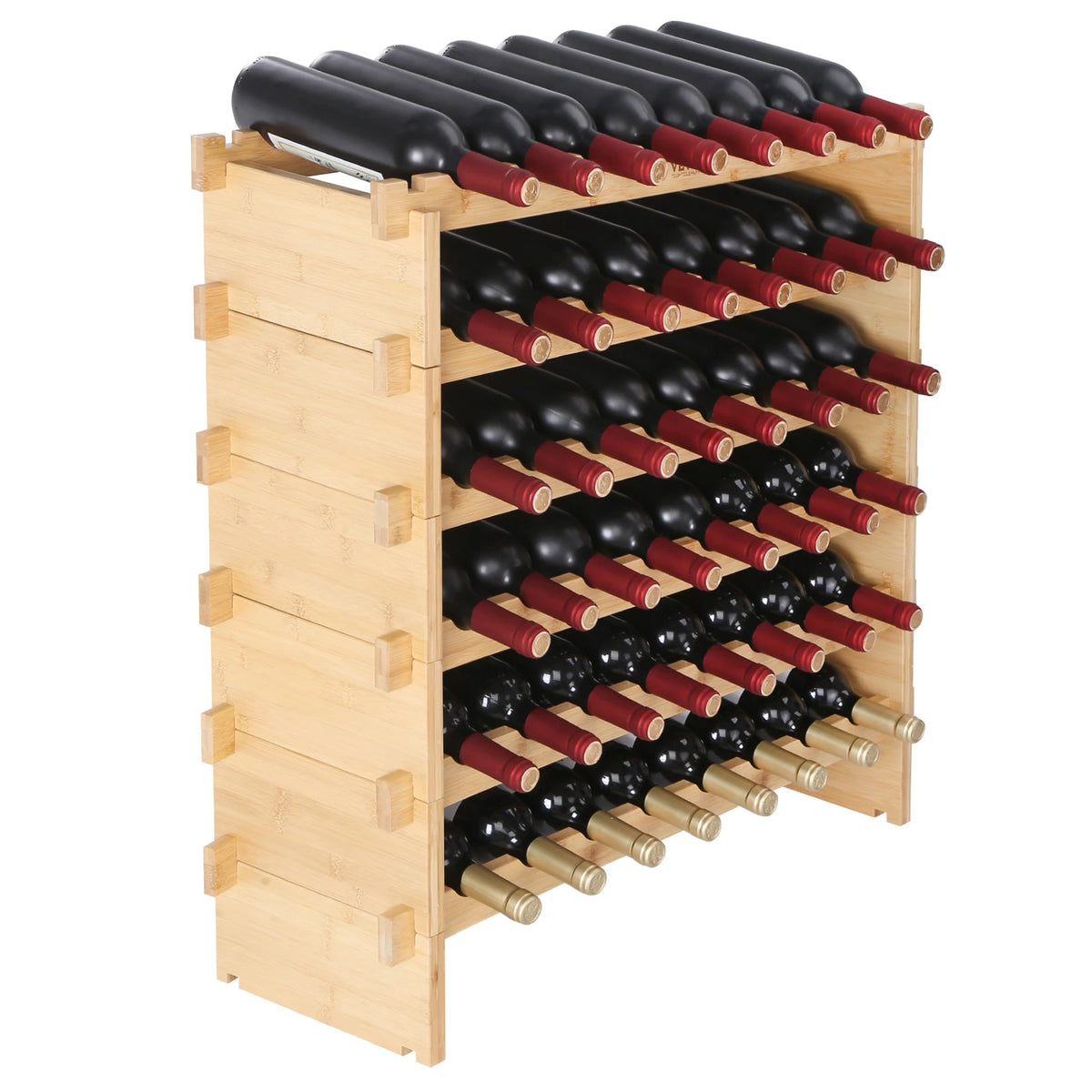 SucceBuy Stackable 8-Tier Bamboo Freestanding Wine Storage Rack