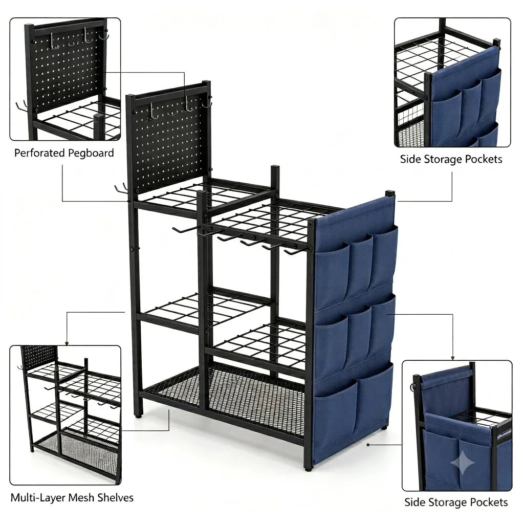 Heavy Duty Freestanding Metal Garden Tool Storage Rack Organizer
