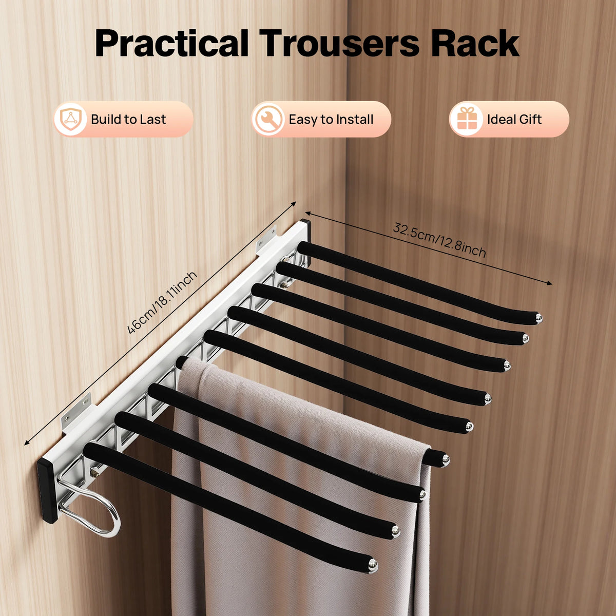 Sliding Trouser Hanger With Flocked Bars For Wardrobe Pants Organization
