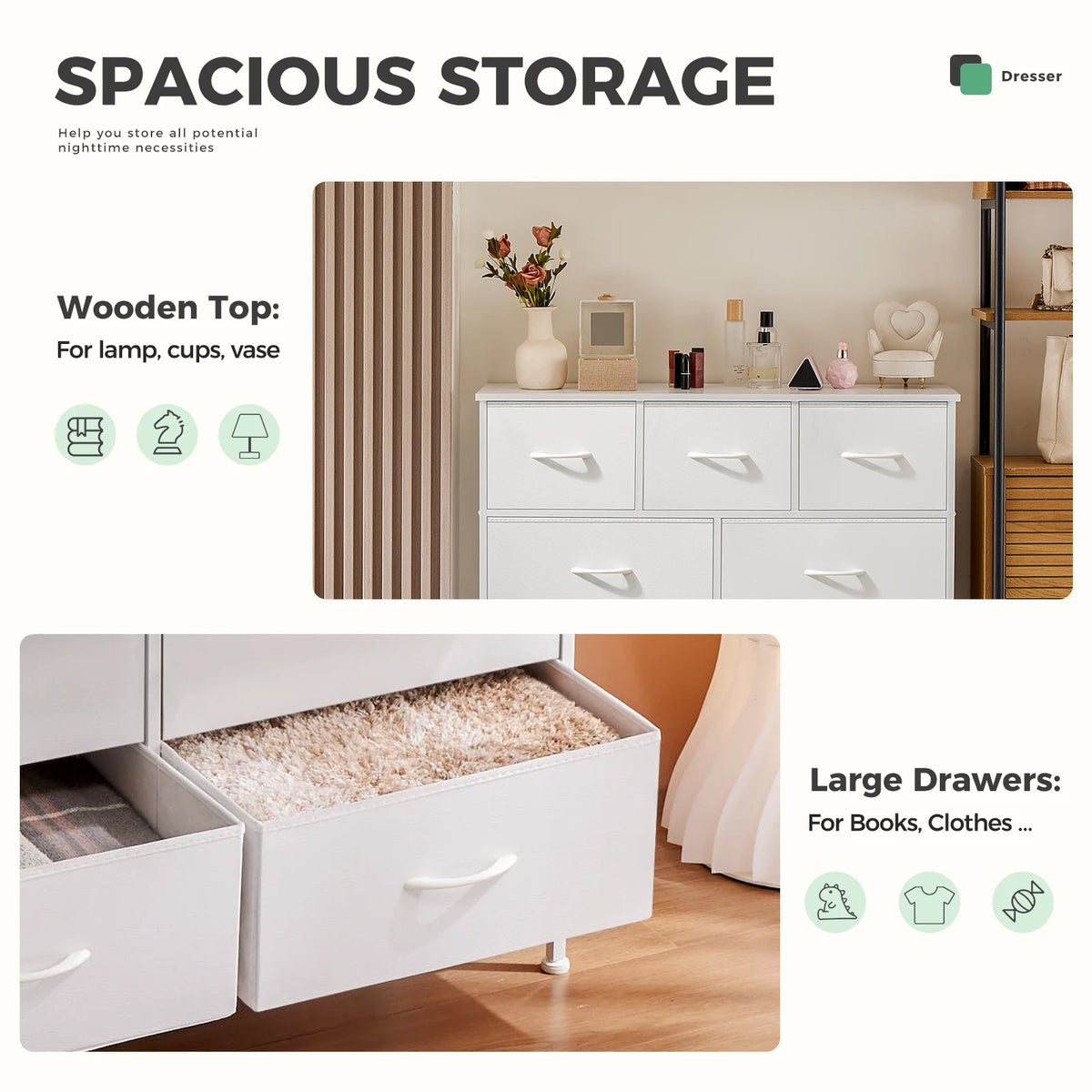 JHK Modern White Fabric Drawer Wardrobe For Bedroom Storage