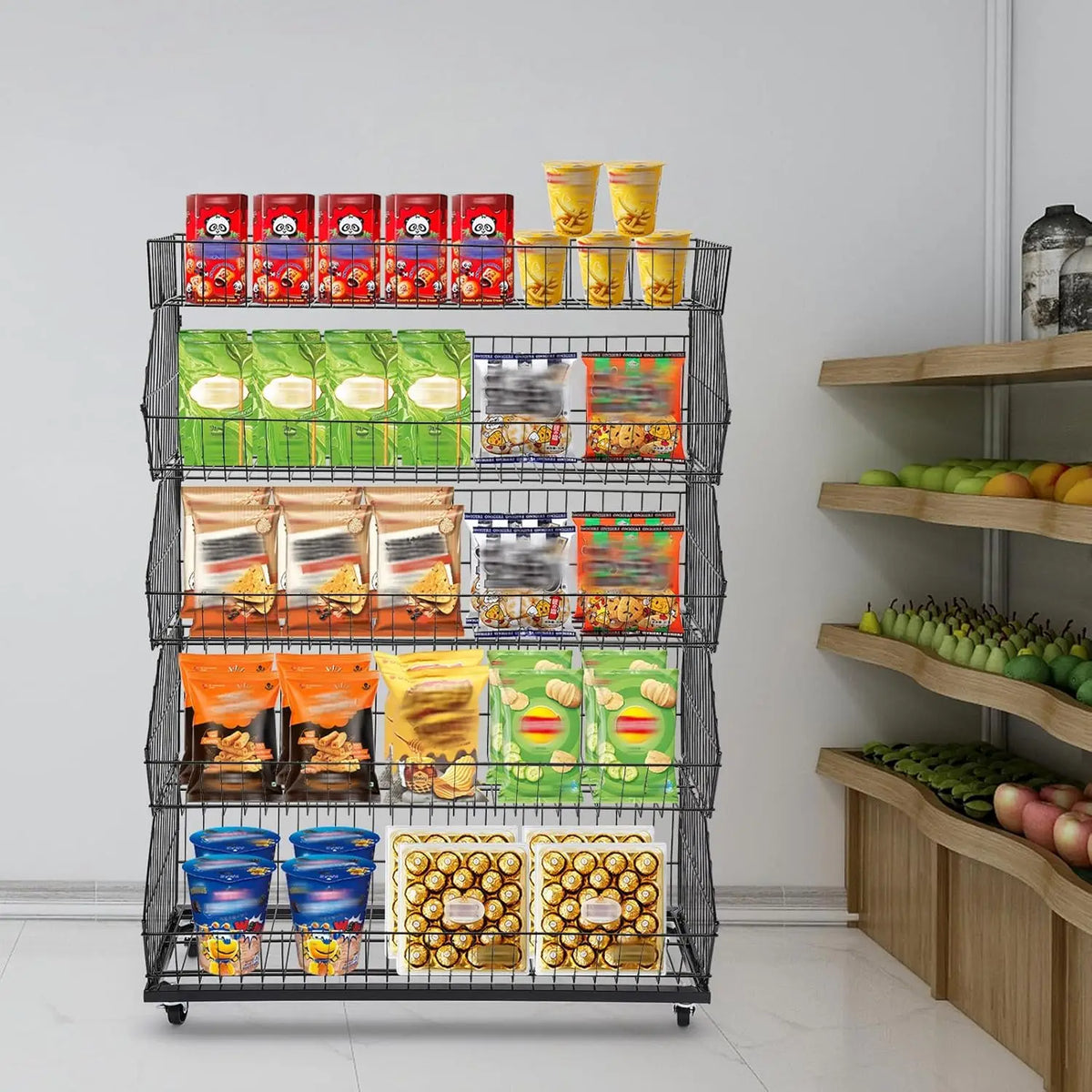 Five Tier Mobile Wire Steel Storage Shelf For Retail And Home