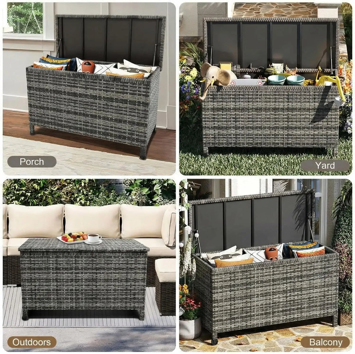 HiMISS Outdoor Waterproof Wicker Patio Storage Trunk With Steel Frame