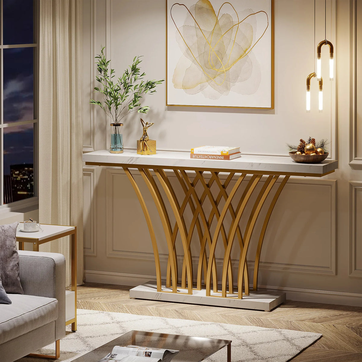 Tribesigns Modern Entryway Console Table With Metal Grid Base