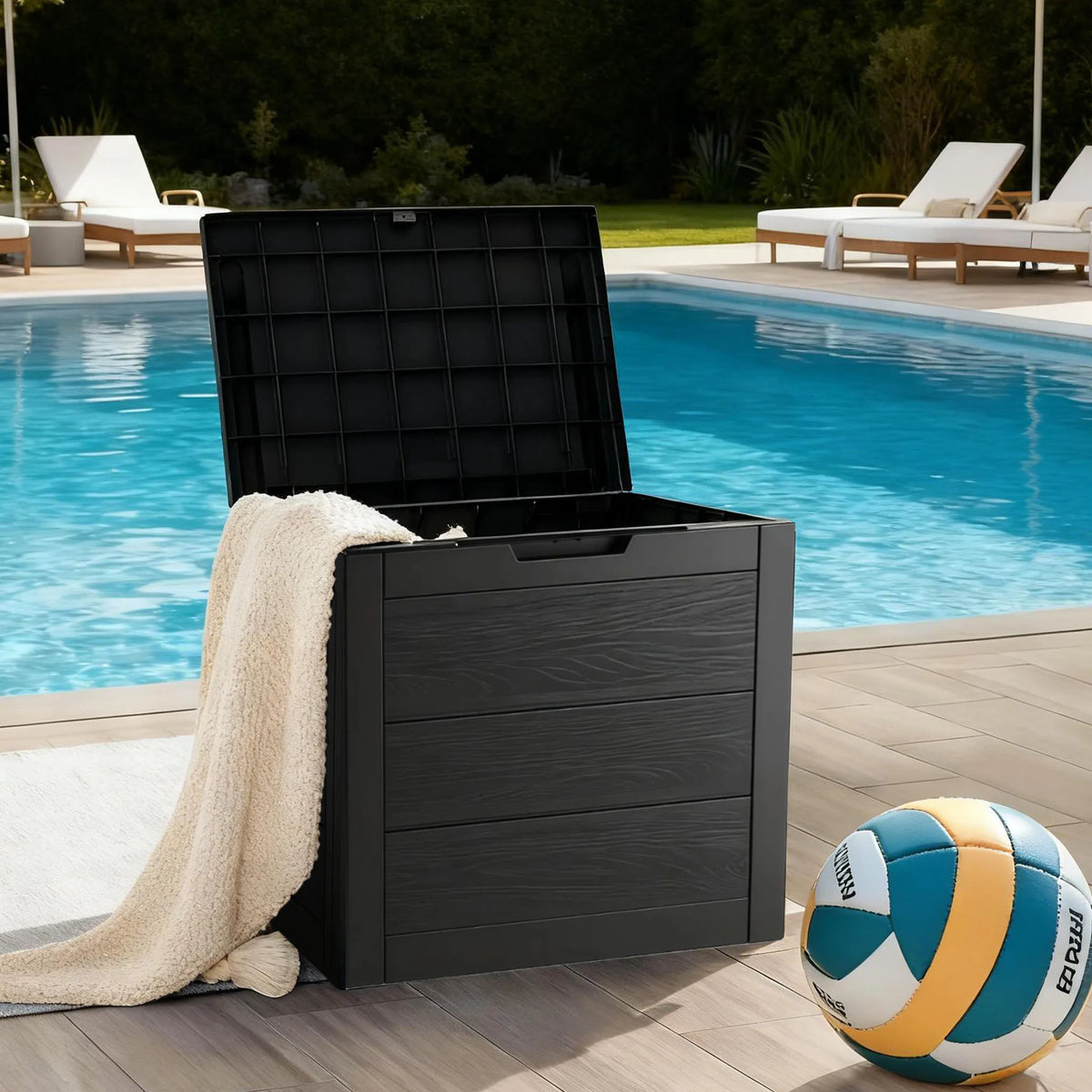 Heavy Duty Outdoor Plastic Deck Box With Lockable Lid