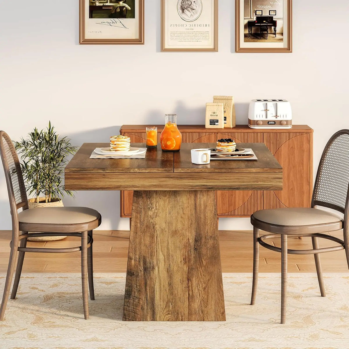 Tribesigns Square Wooden Dining Table With Pedestal Base Farmhouse Style