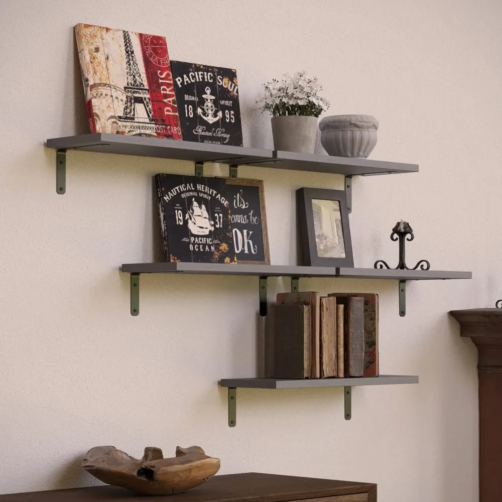 Farmhouse Rustic Wooden Floating Wall Shelves With Guardrails