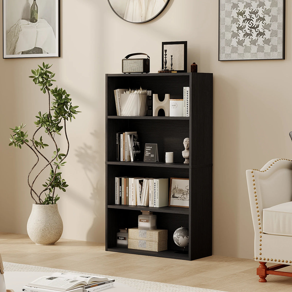 JHK Modern 4 Tier Wooden Bookcase For Living Room Furniture