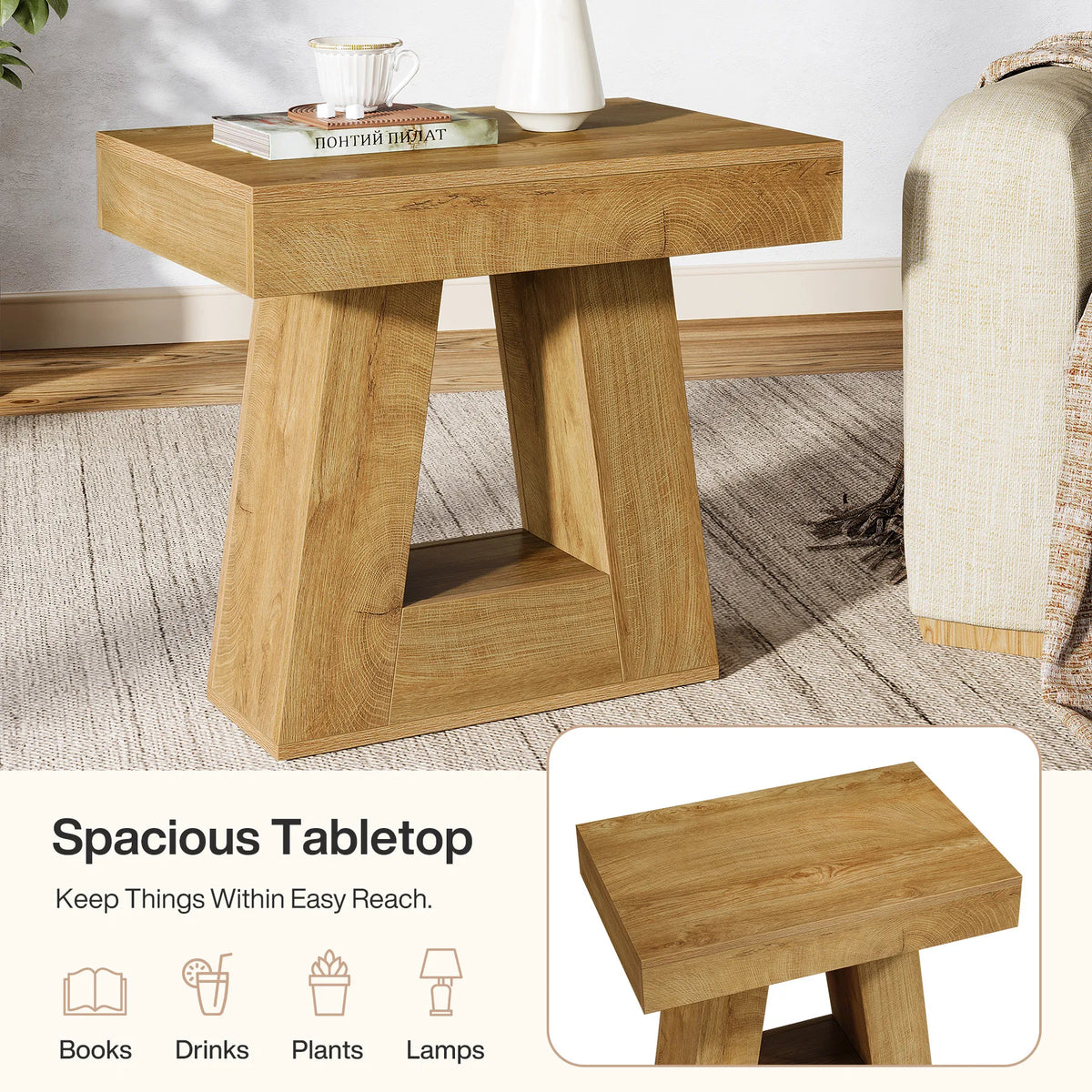 Tribesigns Two Tier Wooden Side Table For Bedroom Nightstand