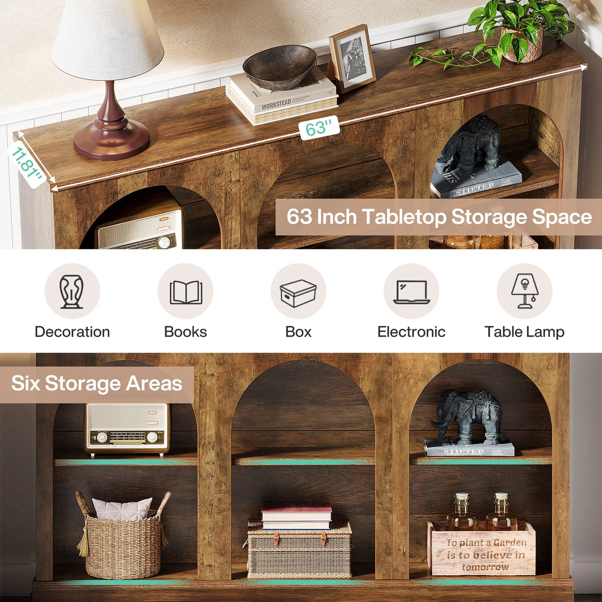 Tribesigns Farmhouse Wooden Console Table With Storage Shelf