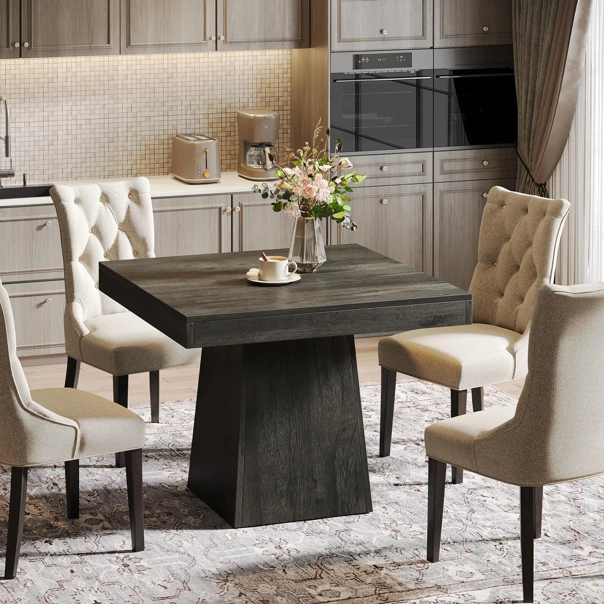 Tribesigns Square Wooden Dining Table With Pedestal Base Farmhouse Style