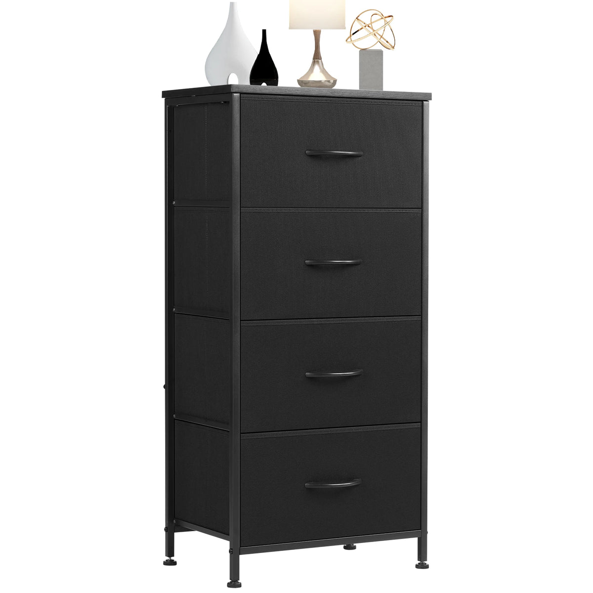 JHK Four Fabric Drawers Steel Frame Bedroom Storage Cabinet