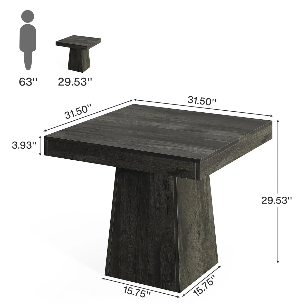 Tribesigns Square Wooden Dining Table With Pedestal Base Farmhouse Style