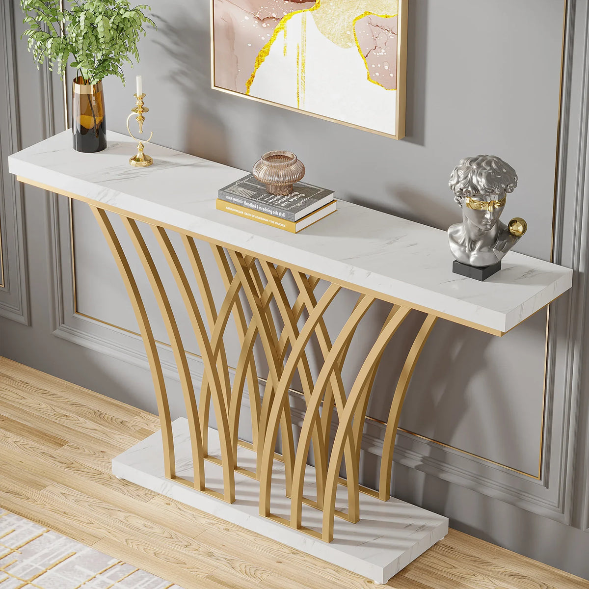 Tribesigns Modern Entryway Console Table With Metal Grid Base