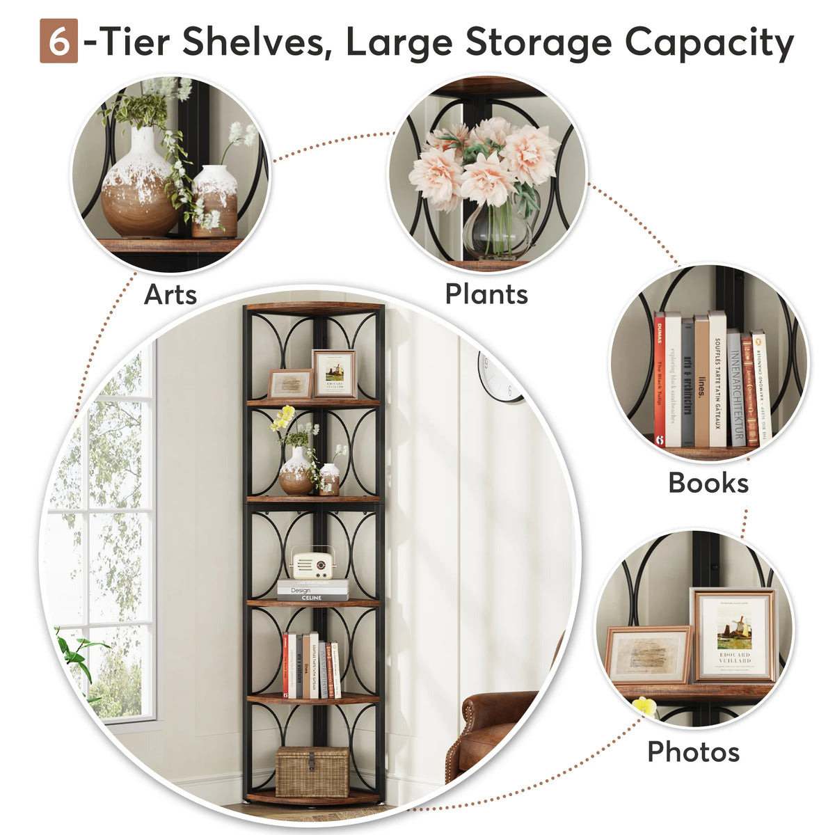 Tribesigns 6 Tier Tall Corner Shelf Storage Rack Bookshelf