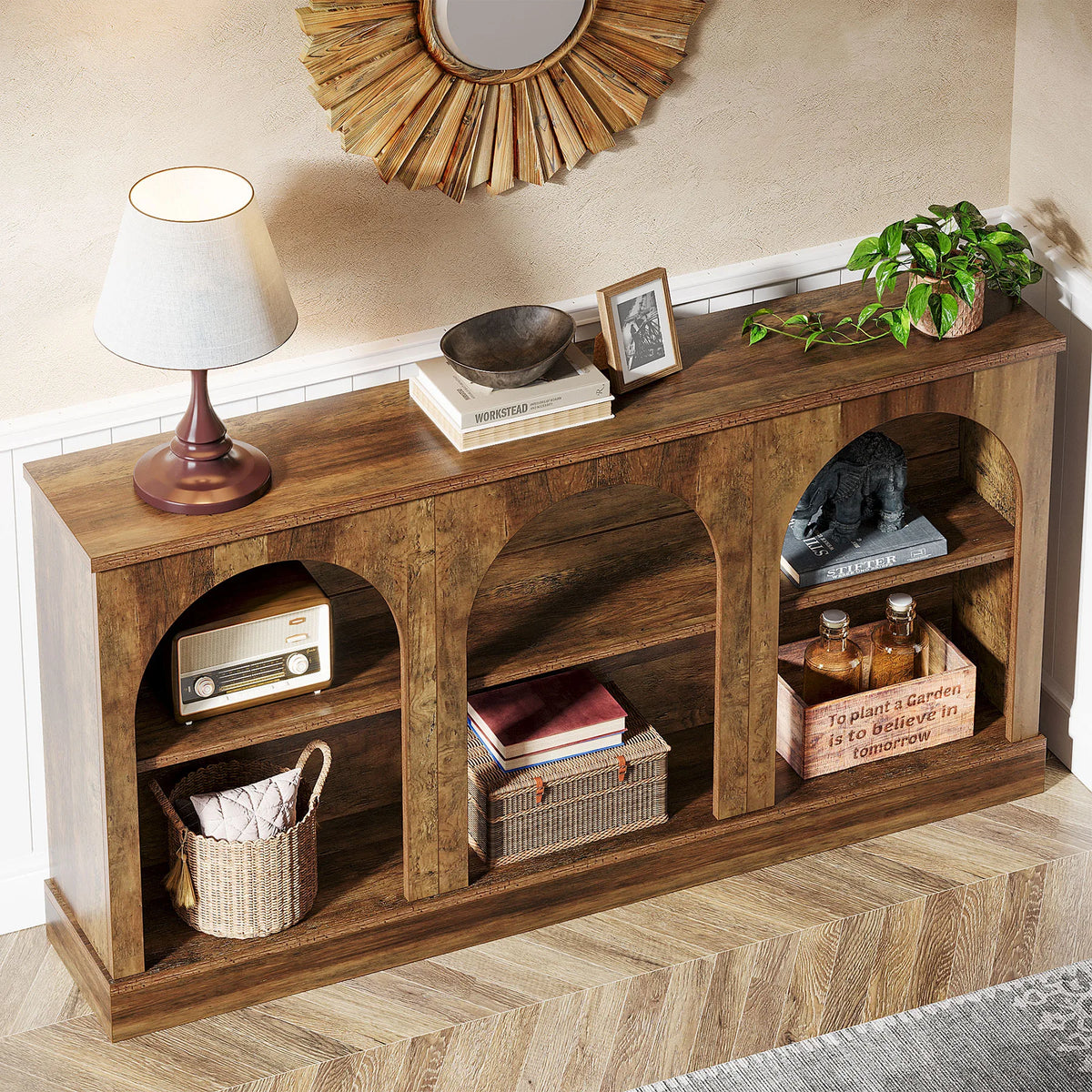 Tribesigns Farmhouse Wooden Console Table With Storage Shelf