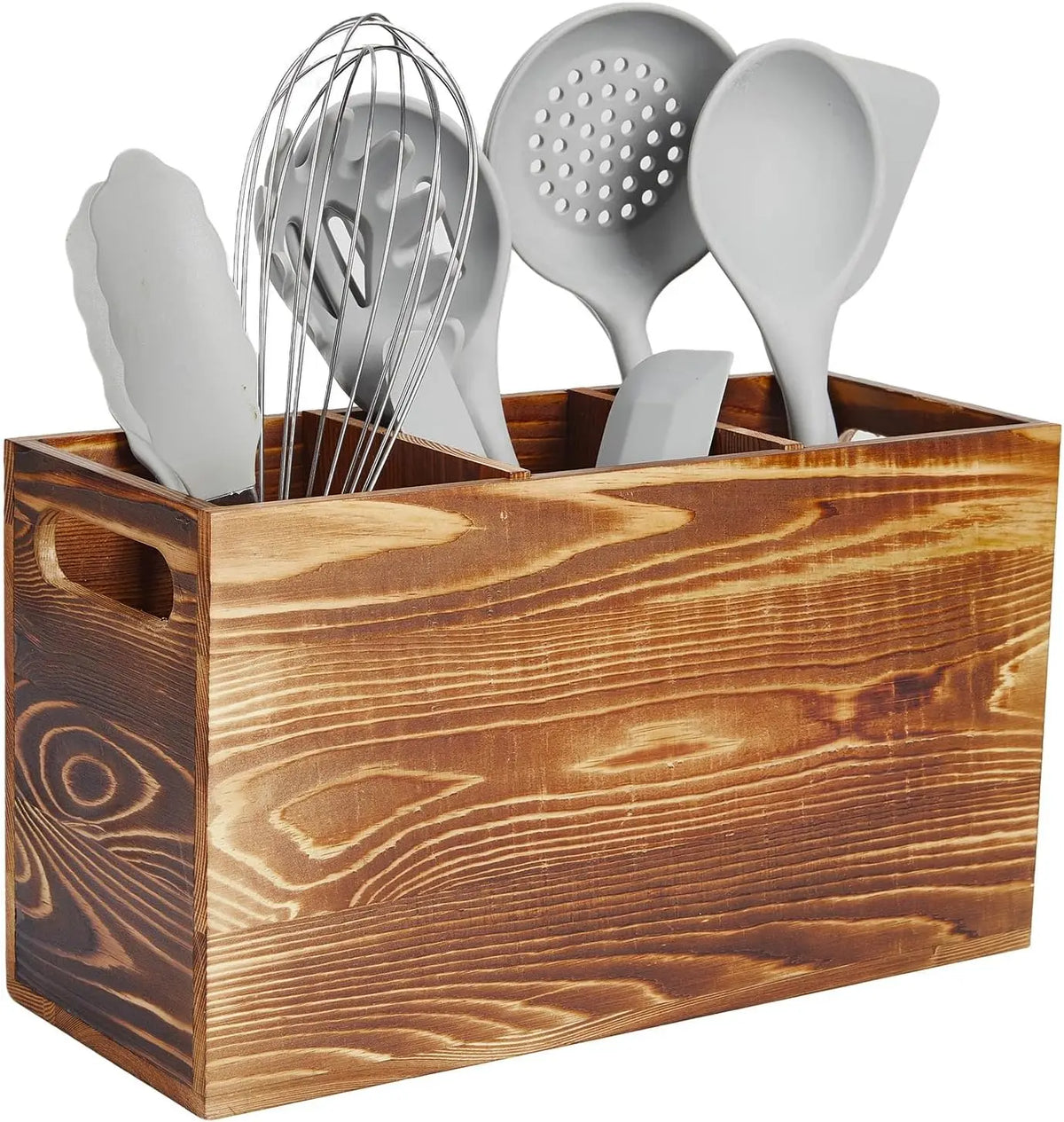 Garvee Rustic Wood Utensil Holder Caddy Kitchen Countertop Organizer